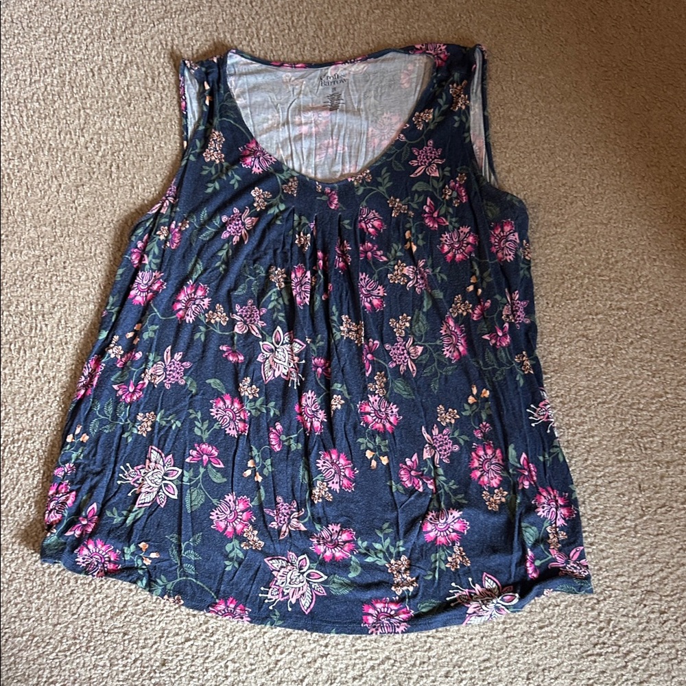 Croft & Barrow Floral Tank Top - Pink and Green on Navy